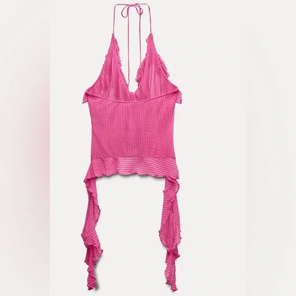 Zara Pink Ruffled Halter Top - Picture 2 of 3
